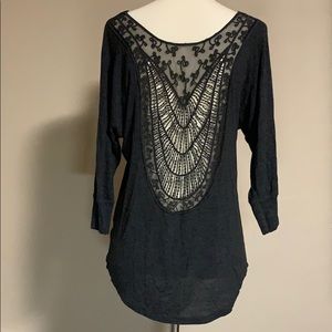 Naked Zebra 3/4 sleeve top elaborate lace back S